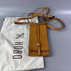 Hobo Token Crossbody Tan Glazed Leather Smartphone Card Holder Small Minimalist